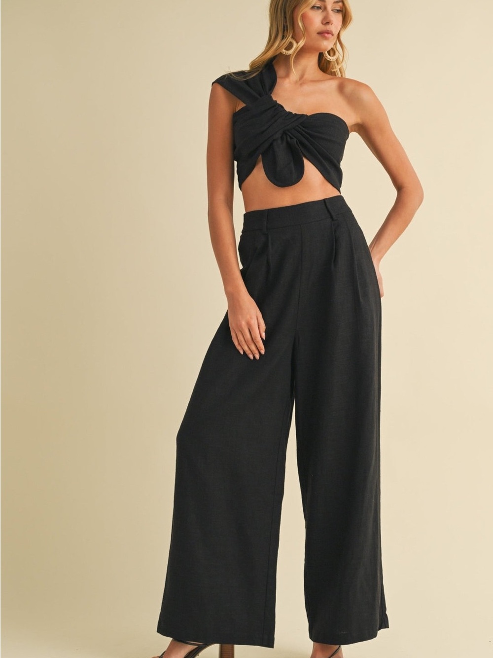 High-Rise Wide Leg Pants and Top in Black Set